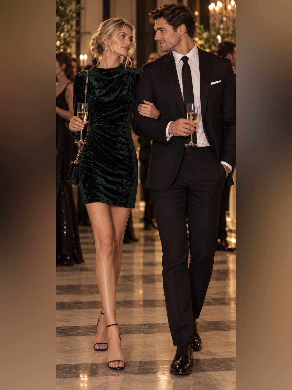 Zara Emerald Green Velvet Long-Sleeve Mini Dress